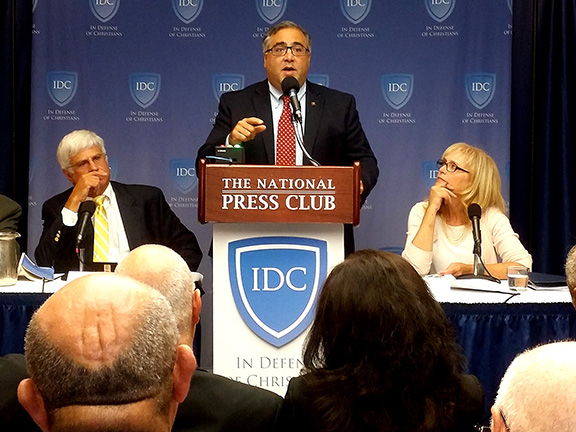 ANCA Executive Director Aram Hamparian stressed the need for the U.S. and international communities to shift their response to genocide from politics to morality during the opening press conference for the IDC Convention.