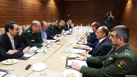 Defense Minister Seyran Ohanian and his Iranian counterpart Hossein Dehqan discussing Nagorno-Karabakh in Moscow