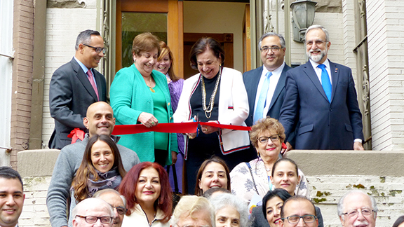 Aramian sisters, Margo and Sue, joined by ANCA Chairman Raffi Hamparian, Jocelyn Micolucci, Executive Director Aram Hamparian and ANCA Endowment Fund Chairman Ken Hachikian officially open The Aramian House.