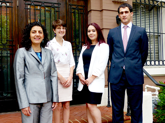 The ANCA’s Kate Nahapetian with Anna Mehrabyan, Knarik Gasparyan and Shahan Goenjian.