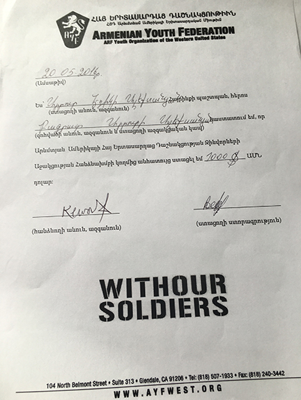 Bagrat Aleksanyan's family received $1,000 from the 'With Our Soldiers' campaign.
