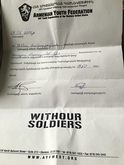 Hrach Muradyan's family received $1,750 from the 'With Our Soldiers' campaign.