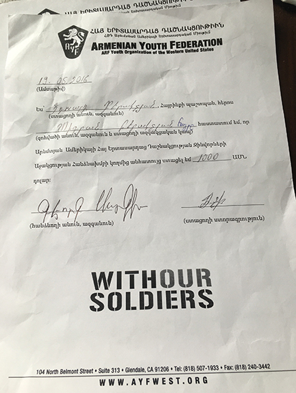 Tigran Berakchyan's family received $1,000 from the 'With Our Soldiers' campaign.