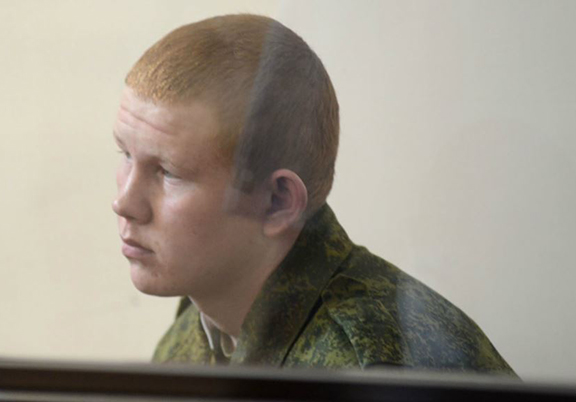 Valery Permyakov, a Russian soldier accused of killing seven members of the Avetisian family in Gyumri, is tried by a Russian military court on August 12, 2015 (Source: Photolure)