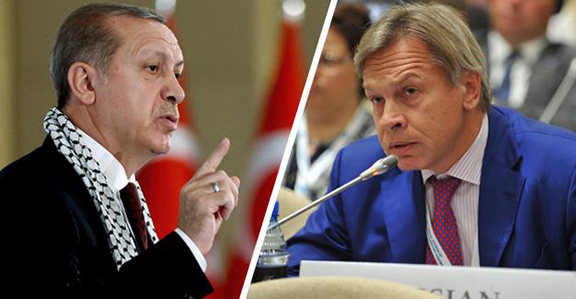 Turkish President Erdogan (left) and the head of the Foreign Affairs Committee in the State Duma of Russia, Alexei Pushkov (Source: Hurriyet Daily News)