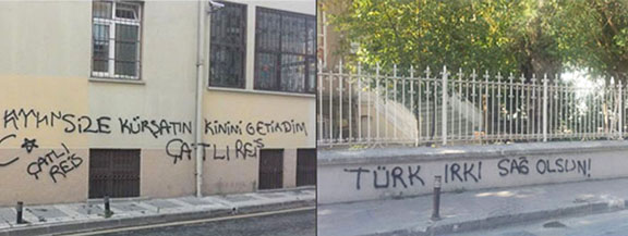 Surp Khach Seminary in the Üsküdar district in Istanbul was defaced with anti-Armenian graffiti (Photo: Agos)