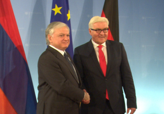 Armenian Foreign Minister Edward Nalbandian (right) meets his German counterpart Frank-Walter Steinmeier in Berlin on Thursday. (Photo: mfa.am)
