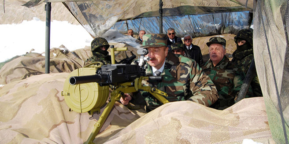 President of Azerbaijan, Ilham Aliyev, at an Azerbaijani frontline in 2012 (Photo: president.az)
