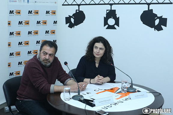 Arsine Khanjian and Hrant Tokhatyan during a press conference on Monday, Dec. 5, 2016 (Photo: Photolure)