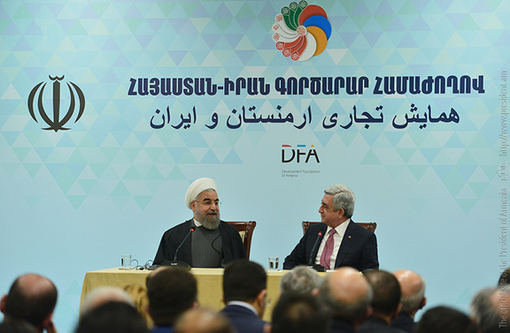 President Sarkisian and Rouhani at the business forum (Photo: president.am)