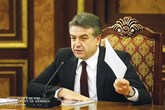 Prime Minister Karen Karapetyan during his 100-day-in office briefing on Friday