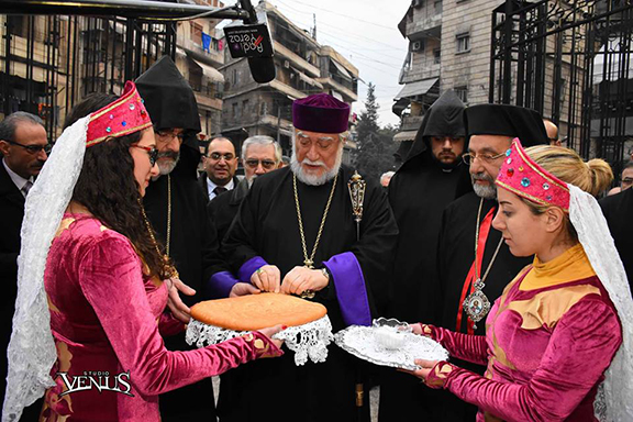 Blessing bread and salt at the Holy Trinity Zvartnots Catholic Church