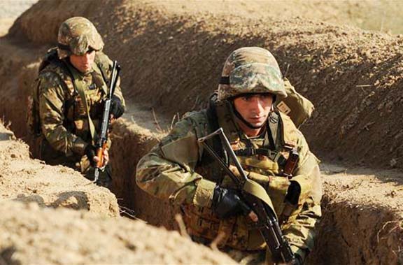 Artsakh soldiers in border trenches 
